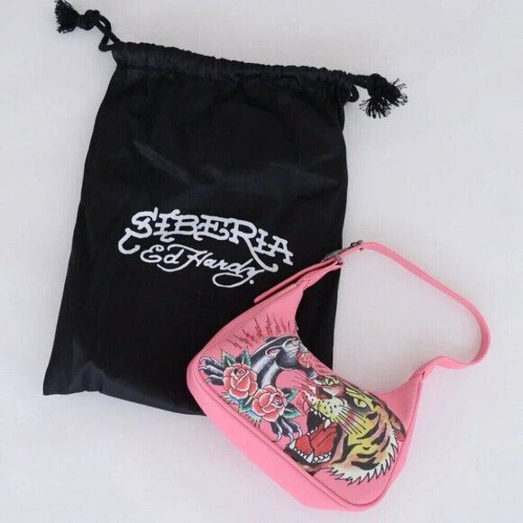 Ed Hardy x Siberia Hills Y2K Pink Purse VTG 2000's Ed  Hardy Pink Shoulder Bag - Picture 12 of 12